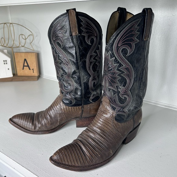 Dan Post Other - **SOLD**Vintage Dan Post Lizard Cowboy Boots Men’s 9D Brown & Black Rare Exotic